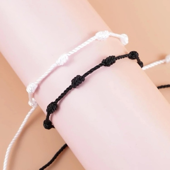 2 pcs String Anklet Black White - Picture 3 of 7